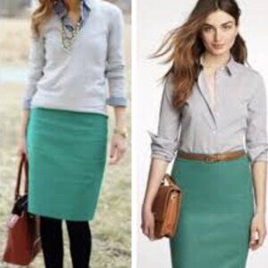 J Crew The Pencil Skirt Teal Wool Blend Classic Sz 10